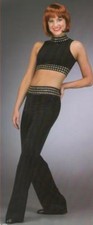 Child S Dance Costume Lined Crop Top, Pants Black  Gold - CLOSING STORE SALE 