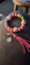 Wristlet Silicone Beaded Keychain With Charm USA Seller