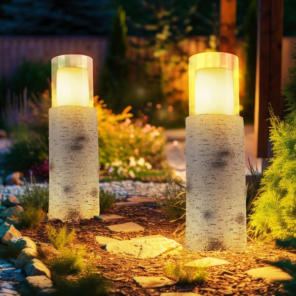Solarlampe AußEnleuchte Tischlampe Holzoptik Led Gartenleuchte H 43,5 Cm 2Er Set-image