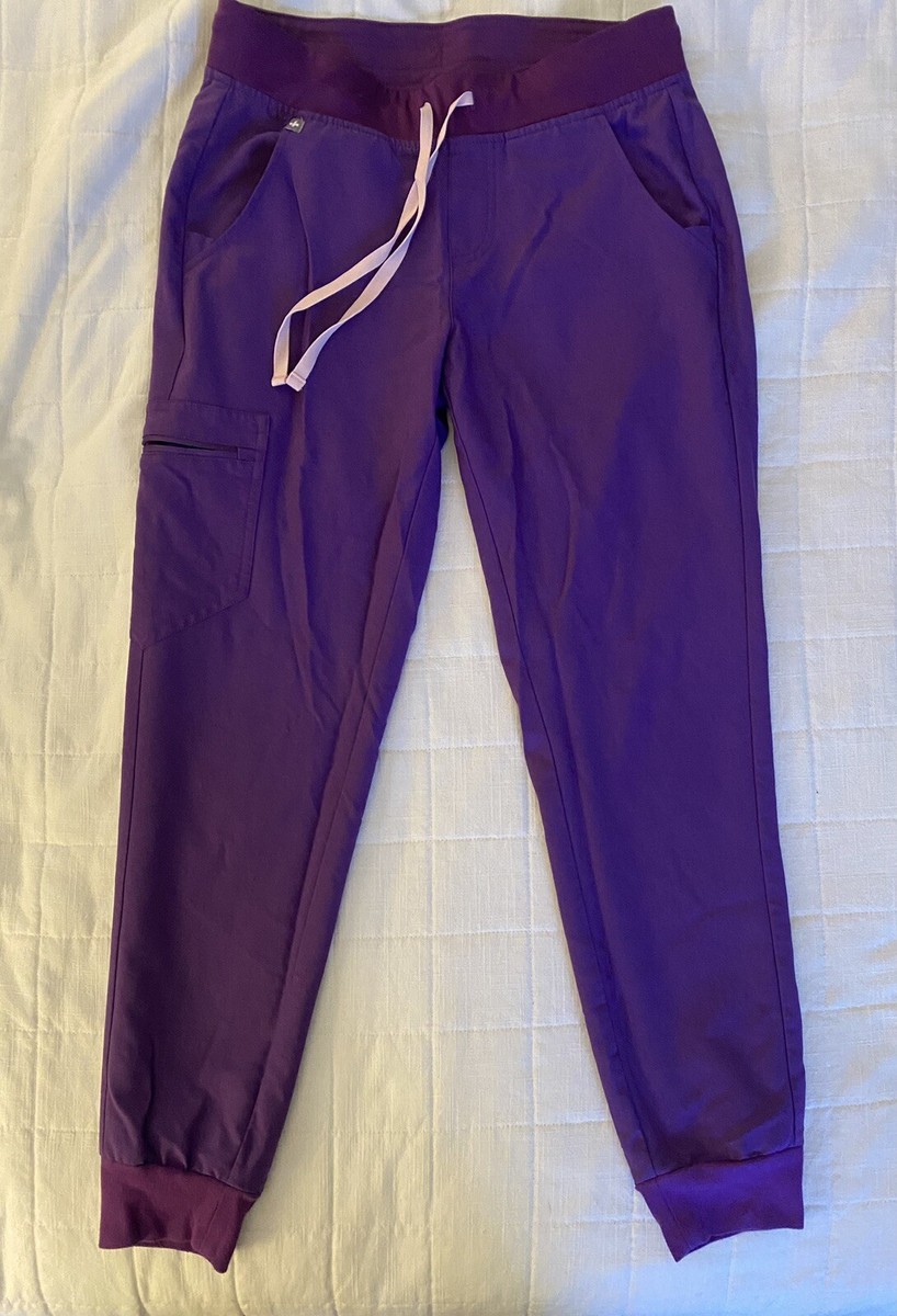 [GRAVER]★ZIPPERED LEGIC PURPLE FLOWER JOGGER PANTS NWT FIGS Women's Deep Purple High Waisted Zamora PETITE