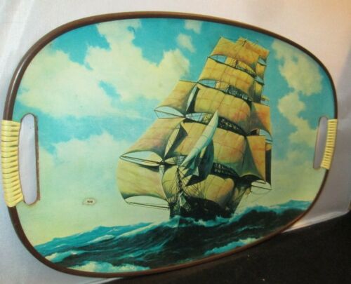 Vtg serving tray platter wall art w ship  - Picture 1 of 6