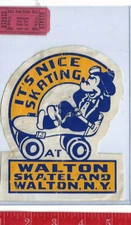 vintage lot roller rink decal Walton Skateland New York  & ticket