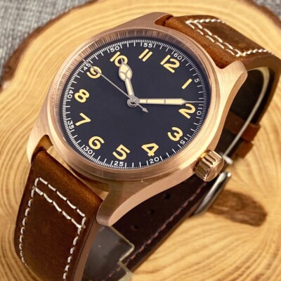 39mm Tandorio Pilot Black Luminous dial 20ATM NH35A Automatic Bronze Watch