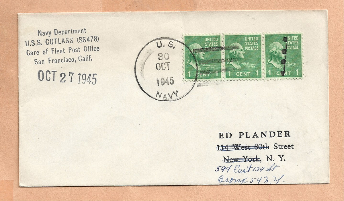 U.S.S. CUTLASS OCT 30,1945 FPO SAN FRANCISCO NAVAL COVER | eBay