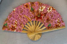 Fan Thai Folding Pink Flowers Hand Bamboo Thailand Decor                         19