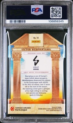 PSA 2023 Euroleague Crown Royale Victor Wembanyama #14 /49 Red