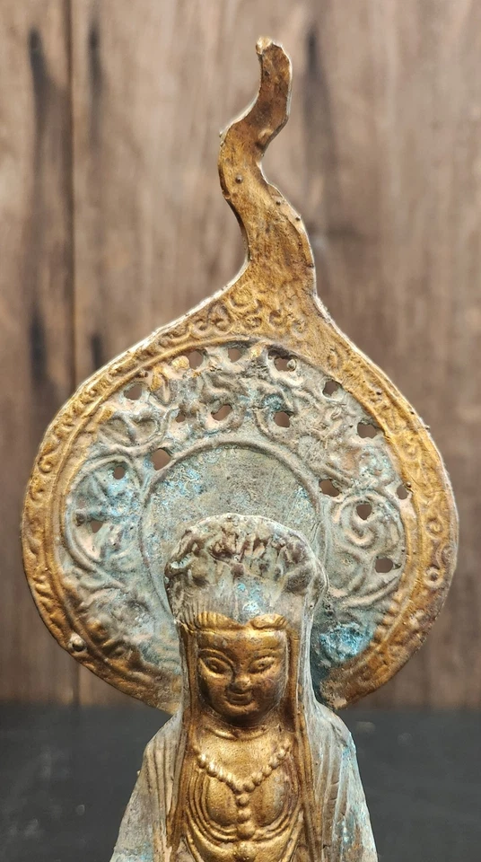 Antique Chinese Guanyin Bronze Statue 10.5" Tall - Image 2 of 4