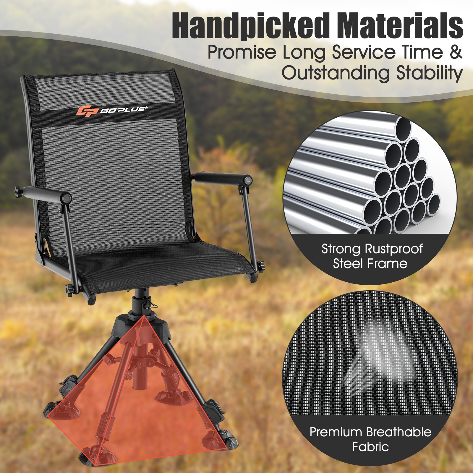 360° Swivel Hunting Chair Heavy-duty Foldable Silent Blind Chair for Fishing