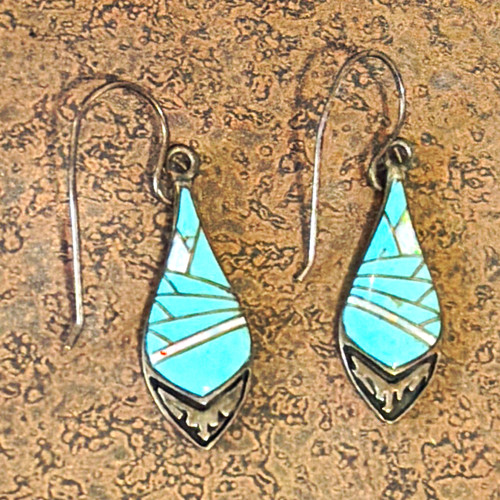 Native American- Zuni?- Sterling Silver Turquoise and opal Inlay Earrings