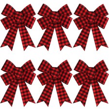 6 PCS Large Buffalo Plaid Christmas Bows 11 x 8 Inches Red and Black Wreath