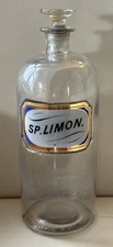 Antique Glass Label Apothecary Pharmacy Jar Bottle SP Limon Spirits Of Lemon
