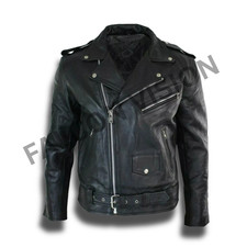 Men's Motorcycle Leather jacket Genuine Buffalo Skin Brando Style Black Biker