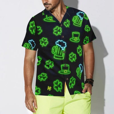 St Patrick's Day Clover Hawaiian Shirt Men's Summer Green Button Down Casual