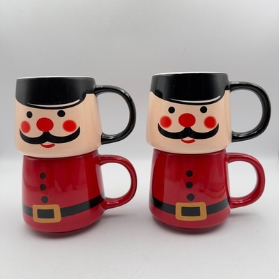 Emma's Present by CW Nutcracker Stacking Mugs Set of 4 Christmas Holiday Ceramic