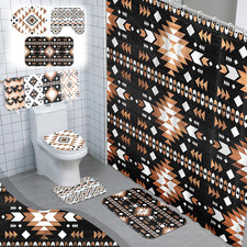 8 Pcs Aztec Shower Curtain Set, Southwestern Bathroom 12 Hooks Non-Slip Rug, T