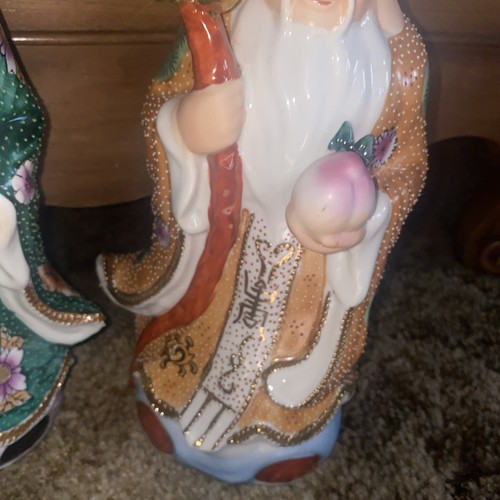 Three Gods Fortune Statues Chinese Handmade Painted Ceramic Good LUCK Money - Picture 7 of 11