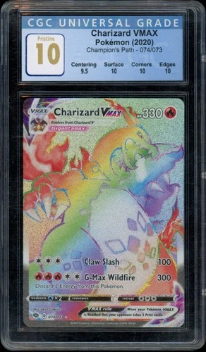 CGC 10 PRISTINE Charizard VMAX Champion’s Path Rainbow Secret Rare 074/073