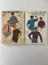 Vintage Simplicity Men  s Shirt Sewing Patterns 7745 6385 Retro 60s 70s Lot of 2