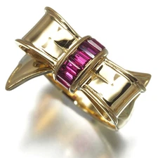 Rare Auth Tiffany&Co. Ring Ruby Ribbon US5 18K 750 Yellow Gold