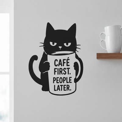 Katze Tasse Wandaufkleber Vinyl Aufkleber lustig Cafe erster Kaffee Küche Deko Geschenk