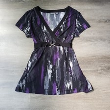 Y2K Apt 9 Abstract Print Babydoll Top Sz L Fairy Whimsigoth Fabric Tie Vintage