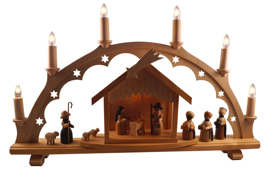 SPIELWARENMACHER GÜNTHER E.K. Schwibbogen Krippenhaus 53 cm Leuchterbogen Erzgebirge NEU Seiffen Weihnachten