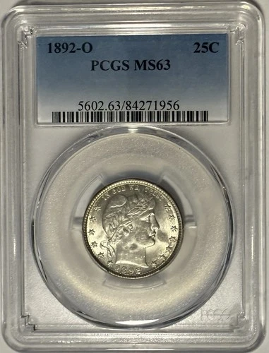 1892 O Barber Quarter 25c PCGS MS63 ‼️BLAST WHITE LUSTER BOMB‼️