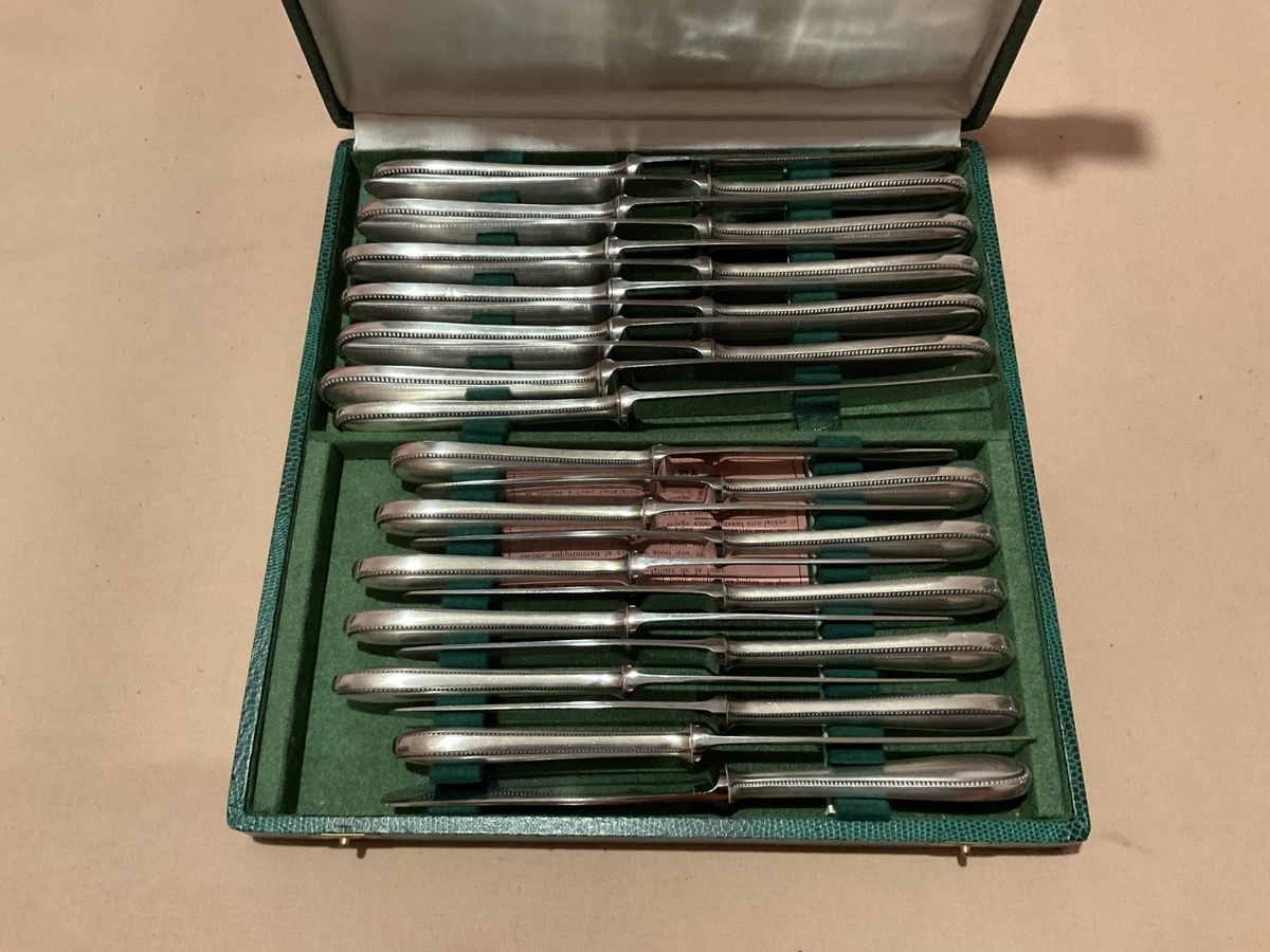 Écrin de 24 couteaux (12 table,12 entremet) metal argenté modèle Perles Deetjen