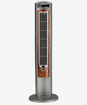 Lasko Tower Fan Remote Control Oscillation Timer Ionizer Gray Brown Wood Effect
