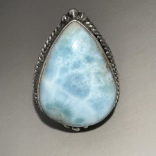 Large Pear Shape Larimar Set Sterling Silver Ring Size 7 8.55g 