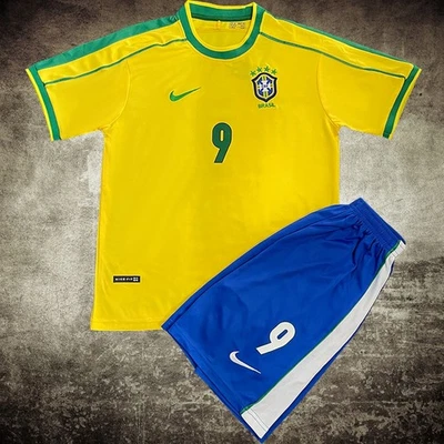Kids R9 #1998 Brazil National Team Away Jersey Set | Soccer Shirt & Shorts Kit