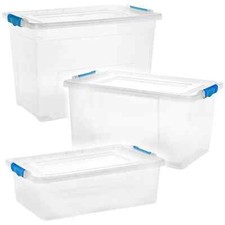 Clear Plastic Storage Boxes with Clip On Lids Box Home Office Kitchen Stackable