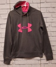 Under Armour Women's Size M Hoodie Sweatshirt Charcoal Gray Pink Pocket Logo