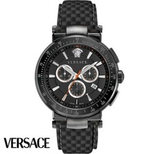 Versace VEFG02020 Mystique Sport Chronograph black Leather Men's Watch NEW