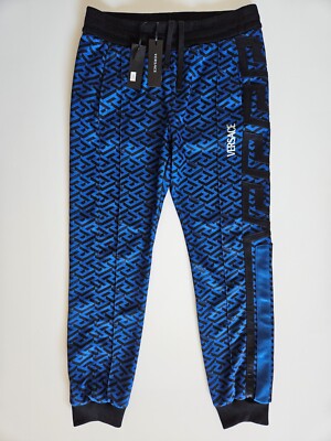 Versace Men's Greca Monogram Track Pants Navy Blue Size S w/ Tags Authentic
