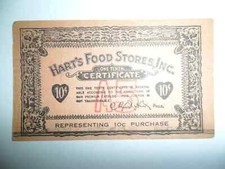 HART'S FOOD STORES INC. CERTIFIED 10C BANKNOTE VINTAGE PL