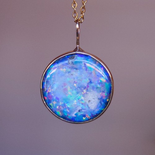 14K Gold Opal Doublet Pendant, Handmade Australian Opal, Firey Rainbow Opal - Picture 3 of 10