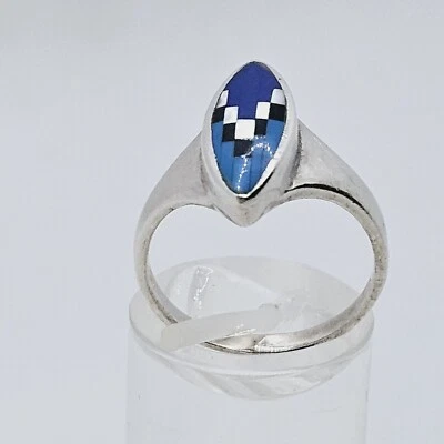 Schöne Lapislazuli Perlmutt mosaik Edelsteinen  Damenring 925 Silber Gr. 55 - Bild 1 von 4