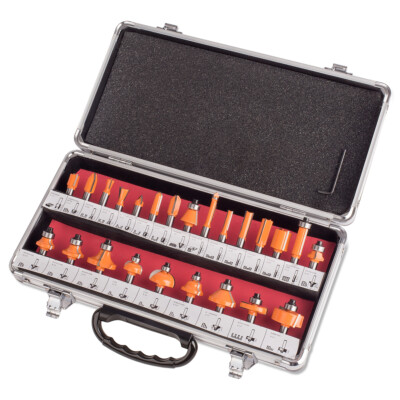 Fräser Set 8mm 25 tgl HM Hohlkehl/Zinken/Nut/Abrund/Fase/Profil/Bündig Alukoffer