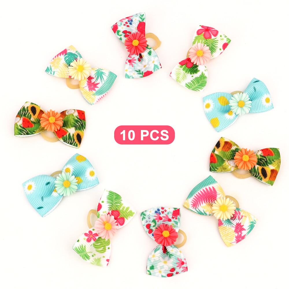 10 Hunde Schleifen Mit Gummibändern - Haarschmuck Für Haustiere