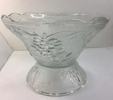 2 Lot Clear GLass Punch Bowl & Base 12 1/2” Diameter KIG Indonesia Grape Design