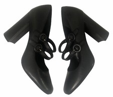 Nine West Black Leather Platform Round Block Heel Dress Pumps Size US 10 M