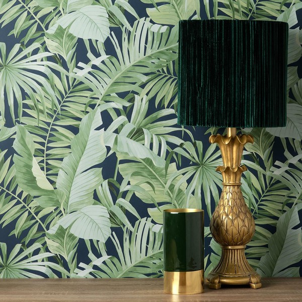 Fine Decor Maui Blatt Tropen Tapete, Palmwedel Dschungel Blau FD42851-image