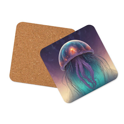 ''Inner Sea'' Cork-back coaster Psychedelic Space Jellyfish Galactic Cnidarian