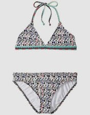 New 150 Ella Moss Girls' Black Geo Printed Triangle Bra Bikini Swim Set Size 7