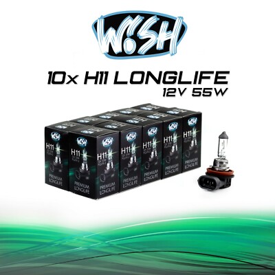 10 x Wish  H11 LongLife 12V 55W PGJ19-2 Halogen Glühbirnen Scheinwerfer Lampen
