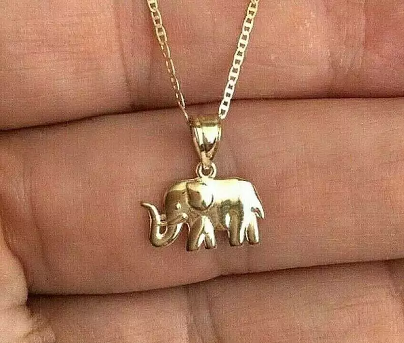 Solid gold elephant necklace deals