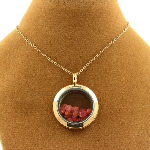 Collier Spinelle brut : pendentif médaillon d'exception or rose - 2
