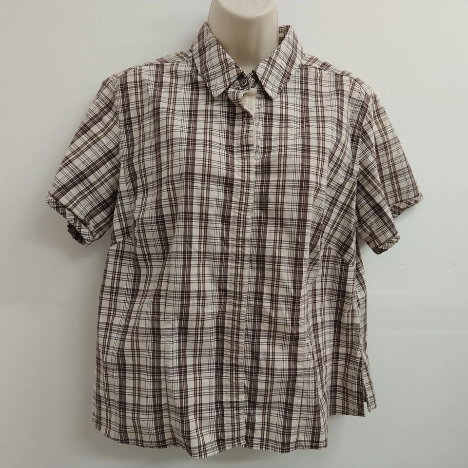 Top de mujer Carolina Colours talla grande 16W rojo marrón a cuadros elástico a presión para dama Foto 3 de 4