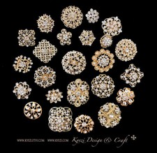 24 pc Assorted Alloy Gold Rhinestone Crystal Brooches Wedding Bouquet Cake DIY